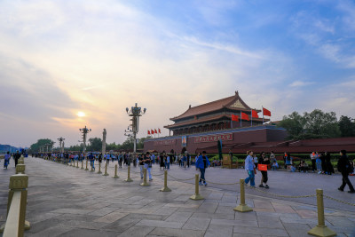 日落下的北京天安门