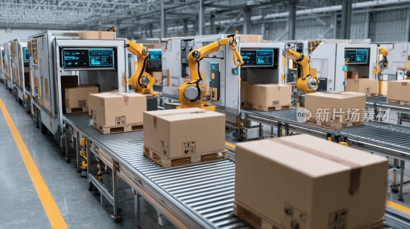 人工智能未来科技工厂，物流快递包裹