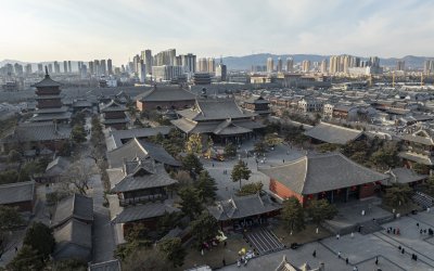 山西省大同市大同古城华严寺航拍