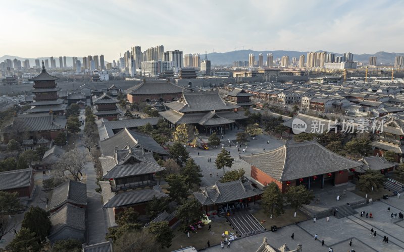 山西省大同市大同古城华严寺航拍