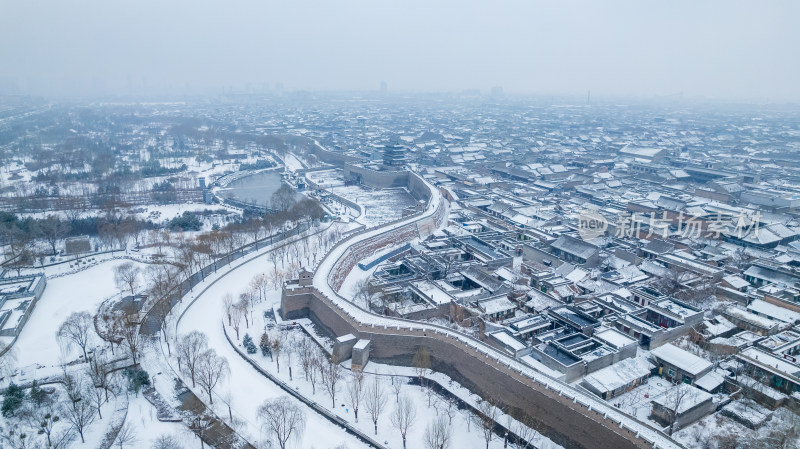 山西晋中平遥古城雪景航拍风景宣传