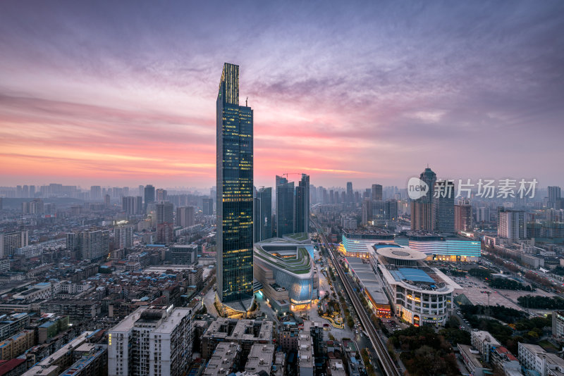 武汉恒隆广场汉口地标城市风光夕阳夜景