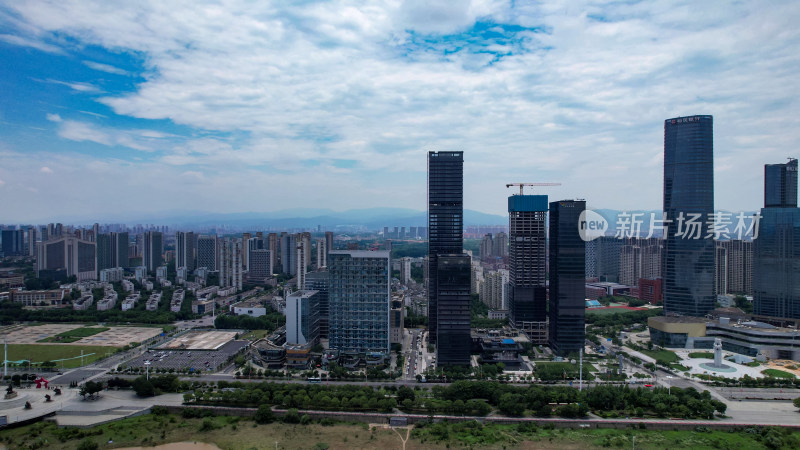 江西南昌城市地标建筑绿地双子塔航拍