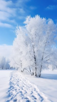 大雪过后被积雪覆盖的山林与小路