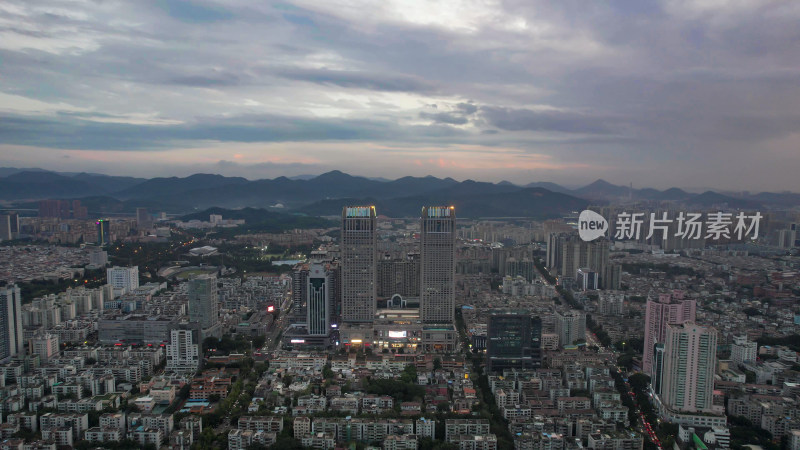 广东中山城市大景夕阳晚霞航拍图