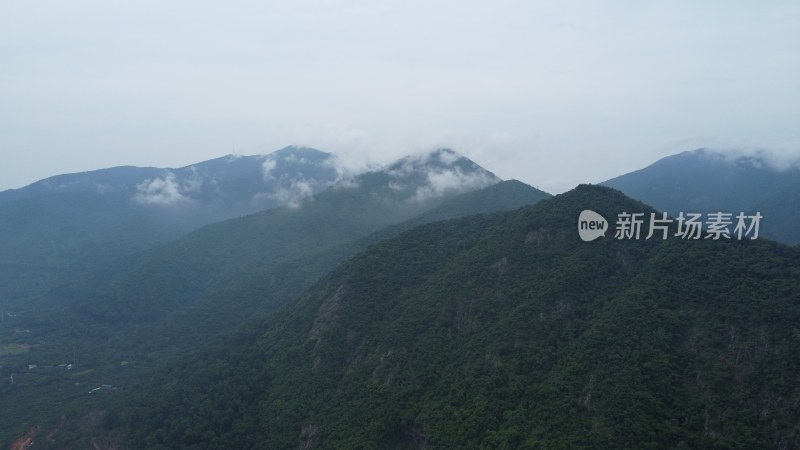 广东东莞：雨后山上云雾缭绕