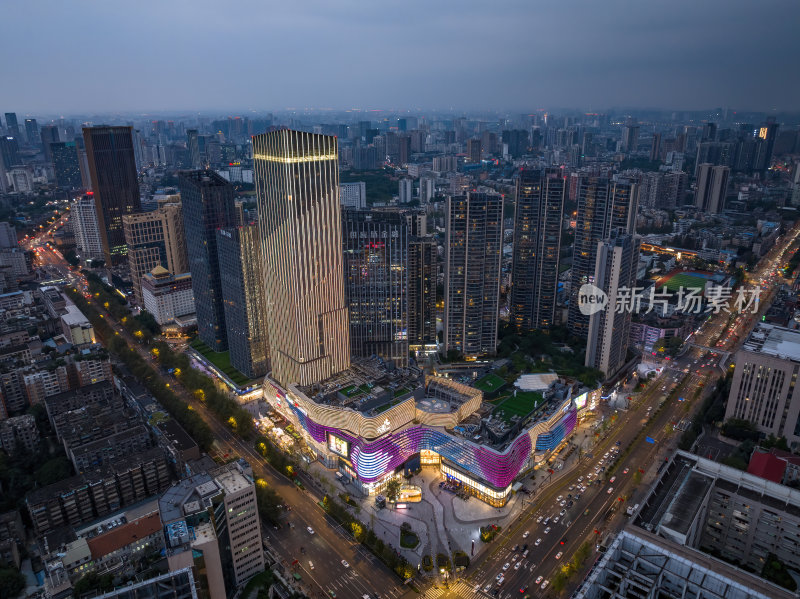 四川成都城市天府市区电视塔高空夜景航拍