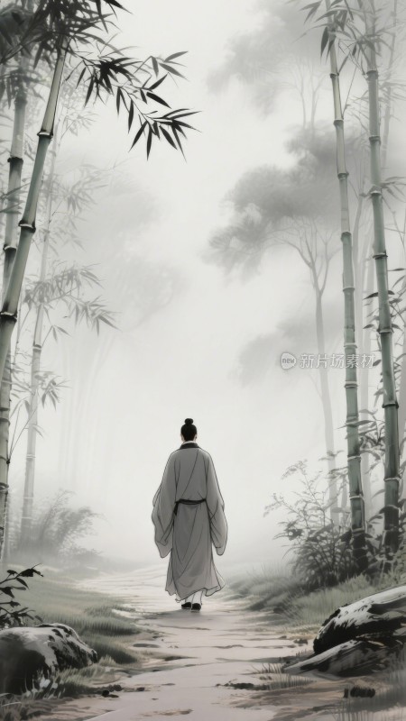 古装诗人人物立于云海间