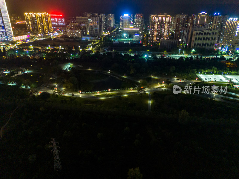 宝鸡渭河两岸夜景航拍图