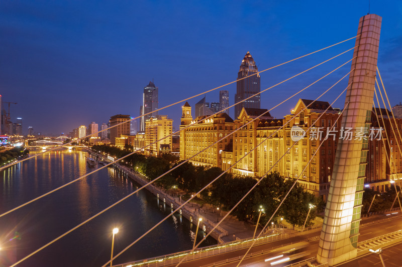 天津海河风景线城市夜景风光航拍