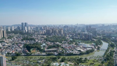 航拍广东江门大景江门城市建设