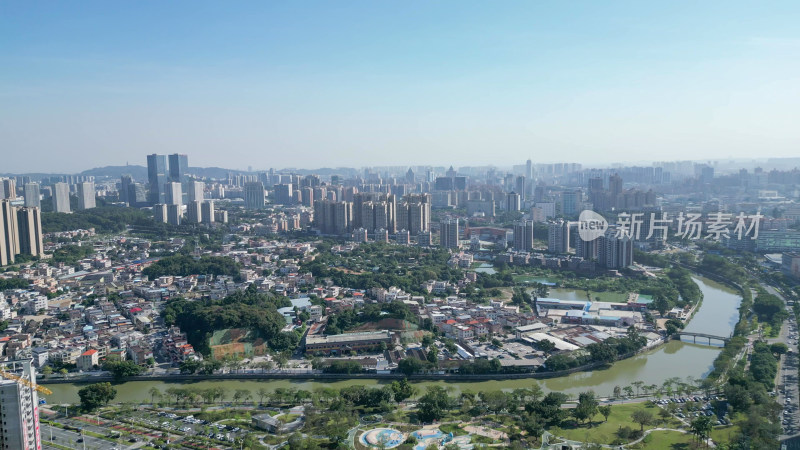 航拍广东江门大景江门城市建设