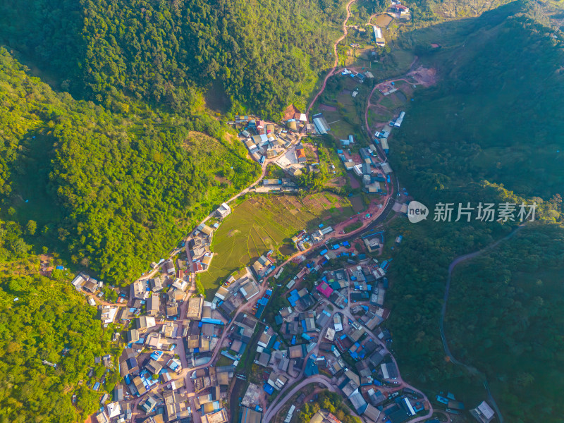 航拍山区乡村田园风光