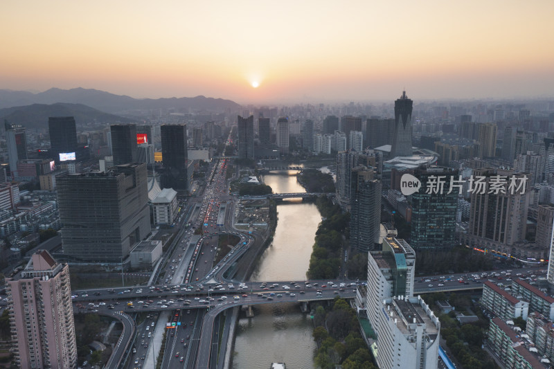 杭州京杭大运河武林门环城北路风光航拍