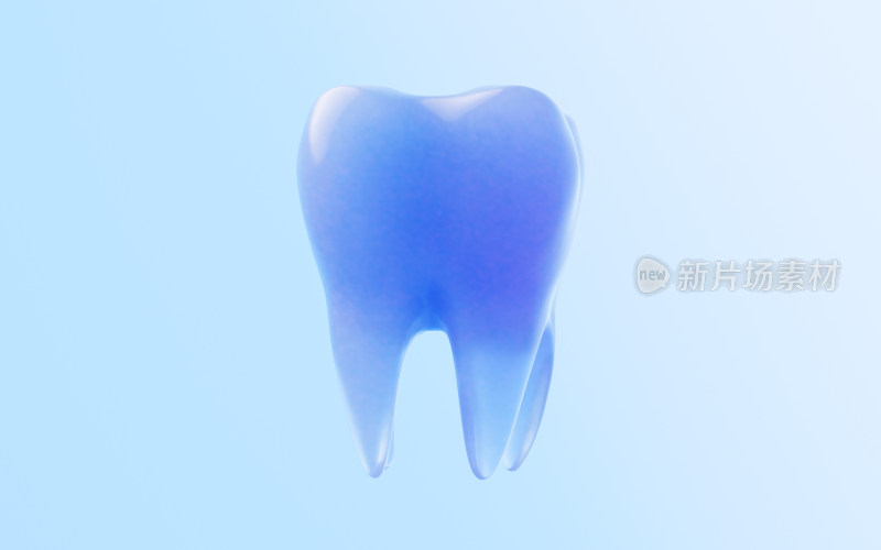 蓝色玻璃材质牙齿3D渲染