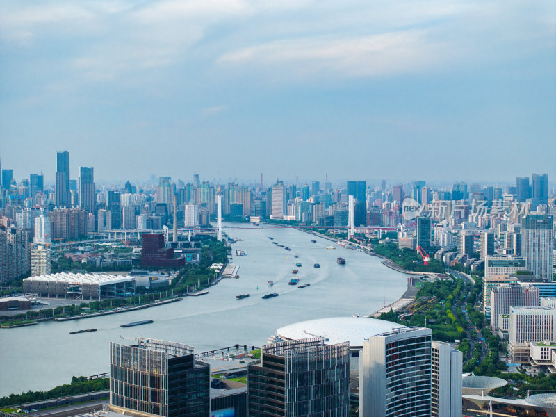 航拍上海现代都市陆家嘴城市天际线卢浦大桥