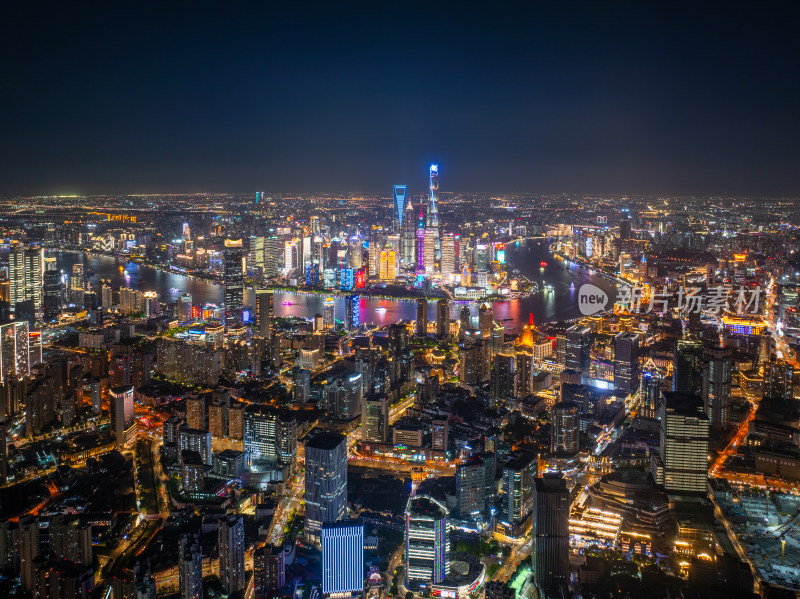 航拍上海现代都市摩天大楼陆家嘴外滩夜景