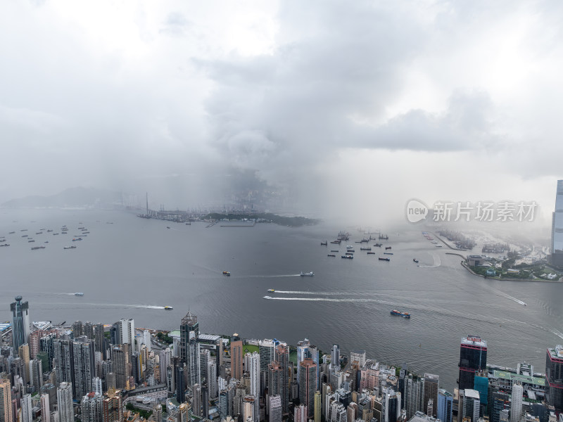 香港维多利亚港CBD中环夜景日出高空航拍