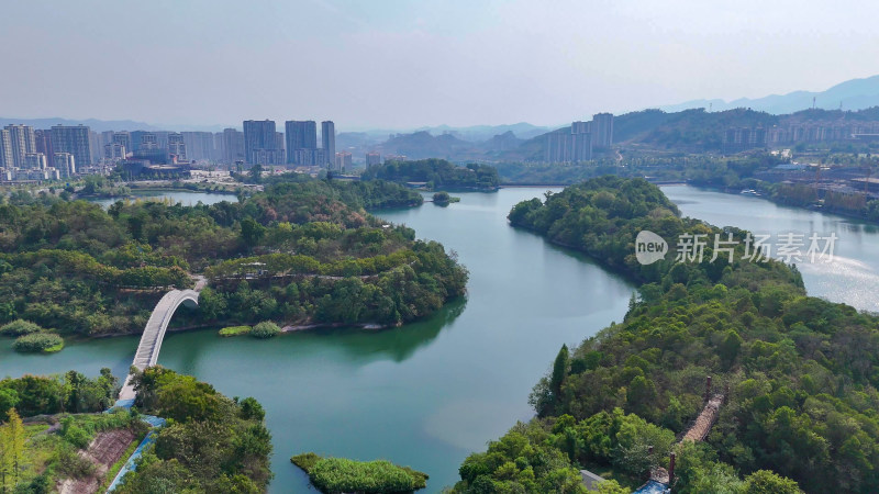 四川达州莲花湖湿地公园航拍摄影图