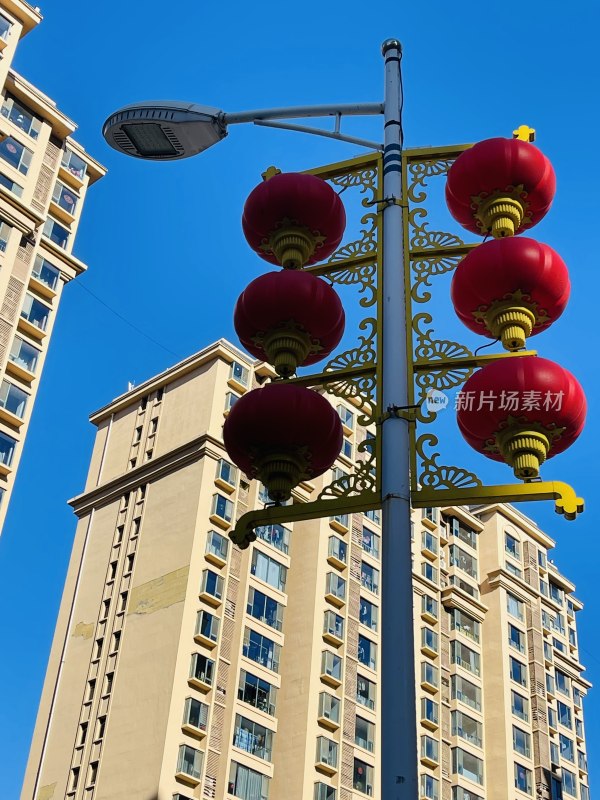 中国风红灯笼街景元宵节春节过年都市街景