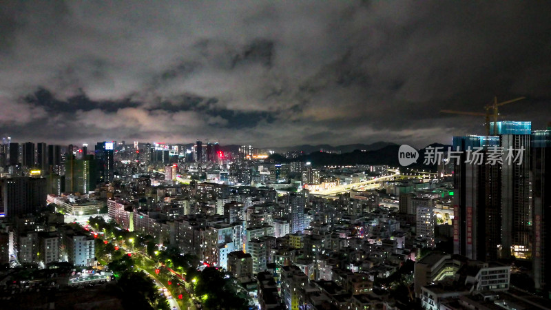 广东深圳城市大景夜景灯光航拍图