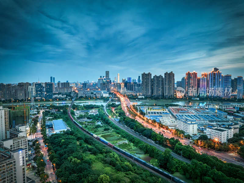 城市高楼林立的长沙江景航拍全景