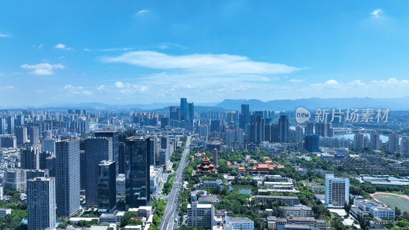 福州西禅古寺照片航拍城市寺庙古建筑风景