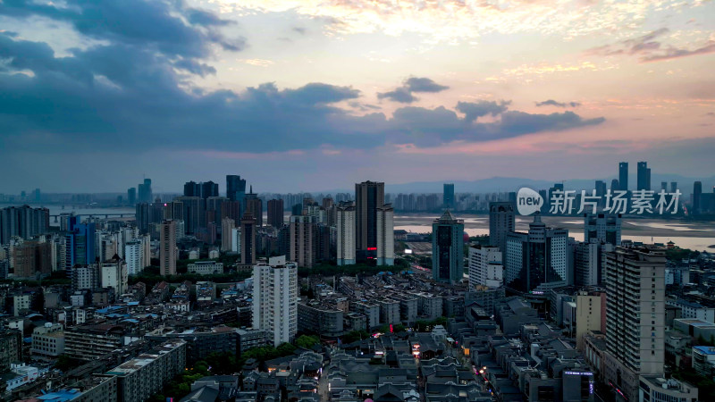 江西南昌城市日落晚霞夕阳航拍