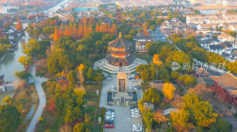 苏州寒山寺秋天航拍