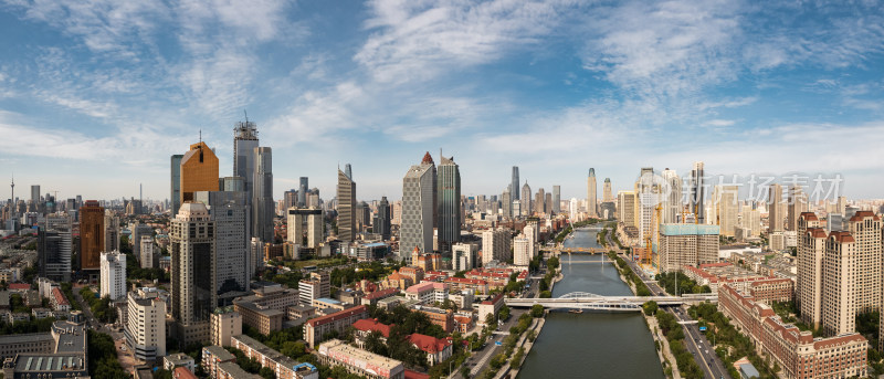 天津海河风景线小白楼商圈城市建筑风光航拍