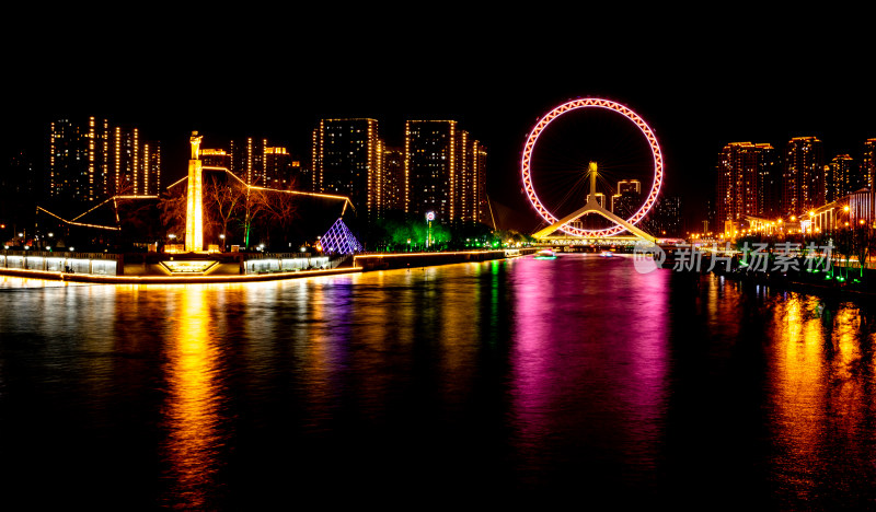 天津海河风情天津之眼摩天轮夜景风光