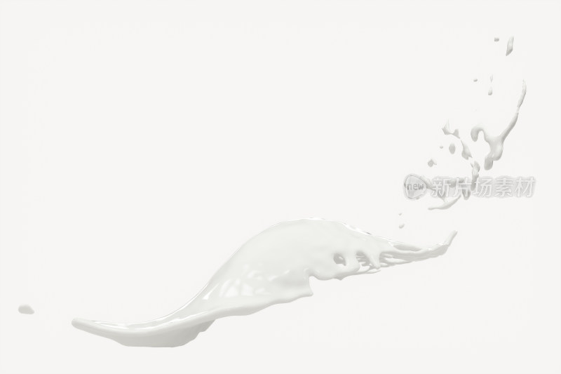 飞溅的牛奶与白色背景 3D渲染
