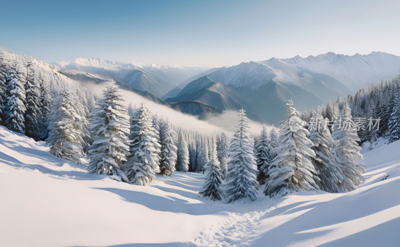 冬季森林白雪覆盖风景