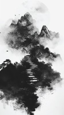 中国风景画，水墨山水背景