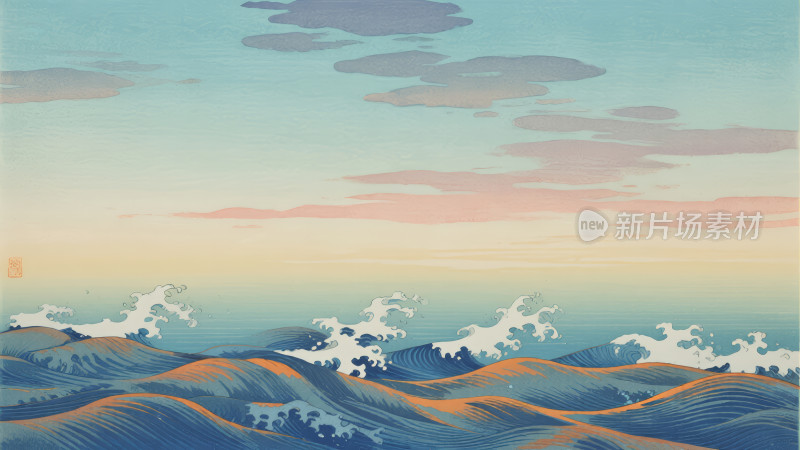 日式浮世绘海浪禅意唯美插画背景图
