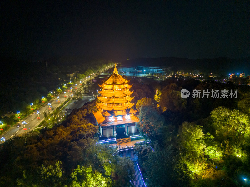 四川德阳钟鼓楼夜景航拍图