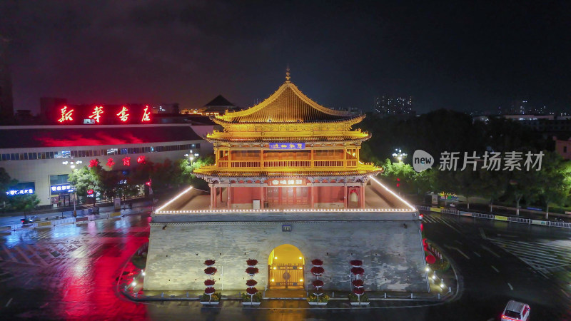 甘肃张掖钟鼓楼夜景航拍摄影图