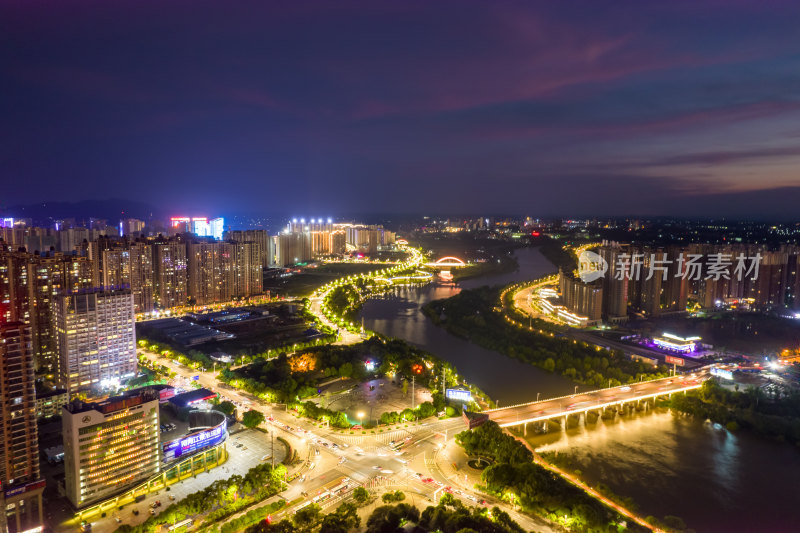 航拍衡阳城市夜景风光