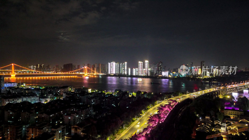 武汉城市夜景交通航拍图