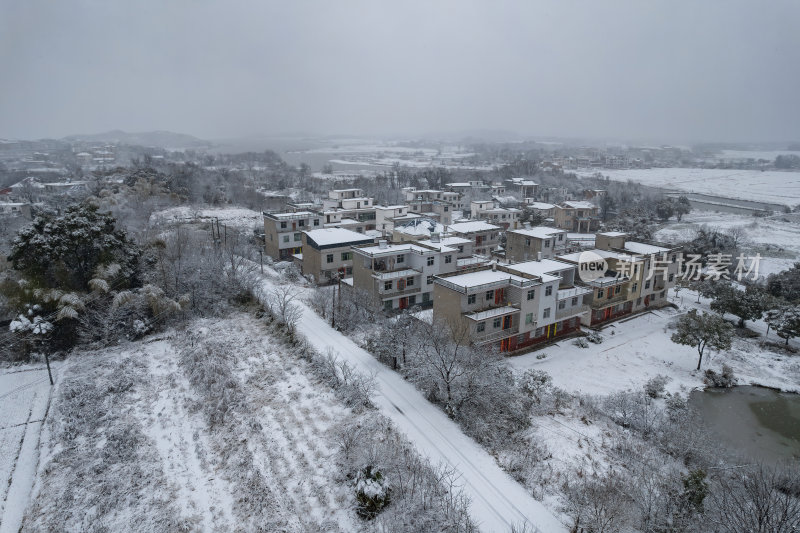 江西九江冬季雪景田园风光乡村风景航拍