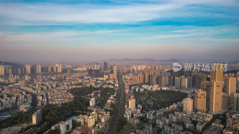 广东珠海城市清晨建筑高楼航拍