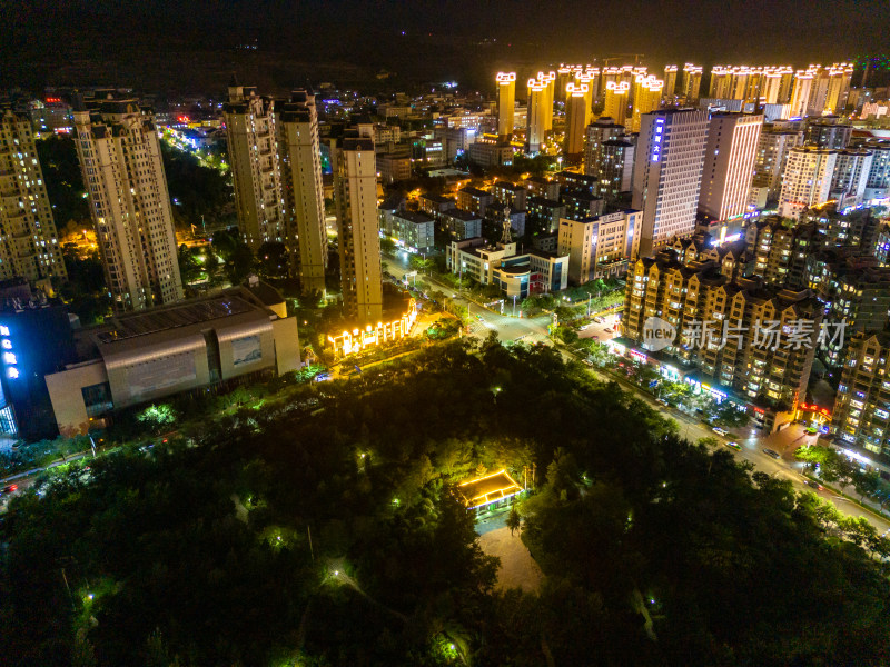 甘肃定西城市夜景交通航拍图