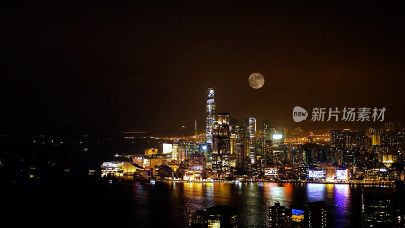 香港中秋月亮城市照片摄影太平山上赏月夜景