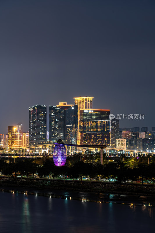 澳门半岛新葡京澳门塔CBD晚霞夜景