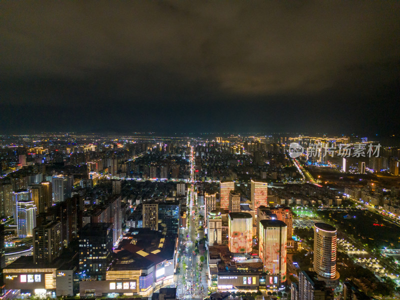 广东汕头城市夜景灯光交通航拍