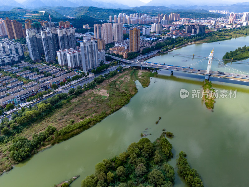 陕西宝鸡城市风光航拍图