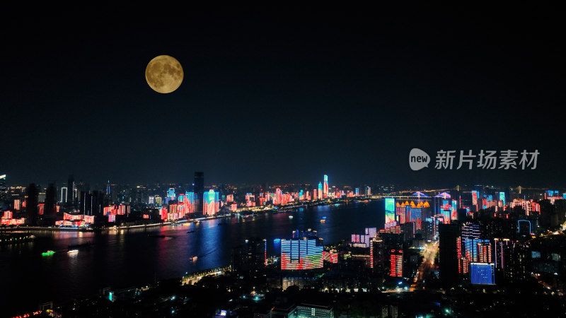 武汉城市夜景航拍黄鹤楼长江大桥夜景风光