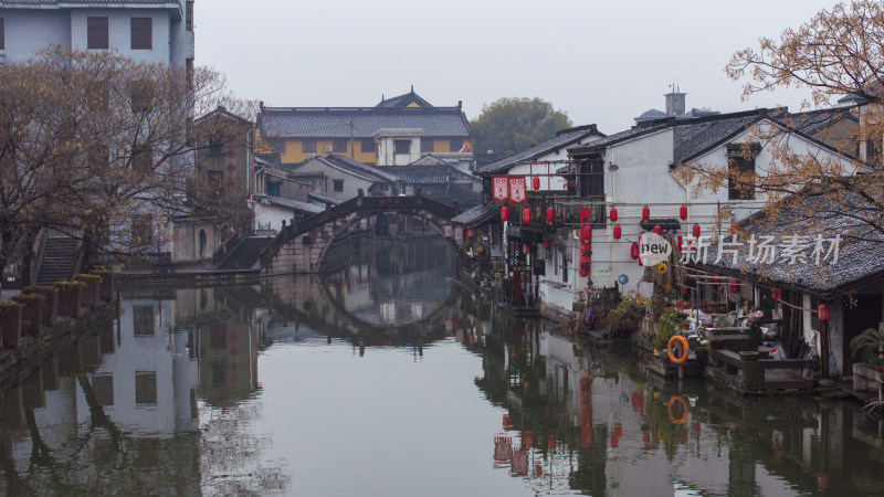 浙江绍兴安昌古镇雪景风光航拍