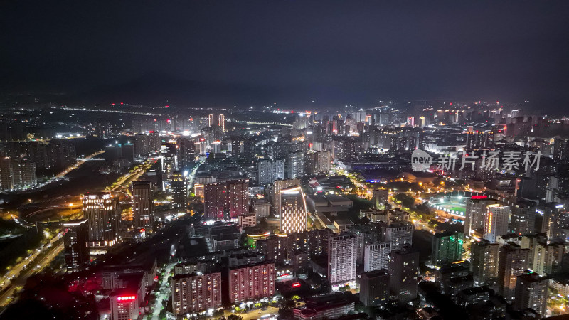 福建莆田商务区夜景灯光航拍图