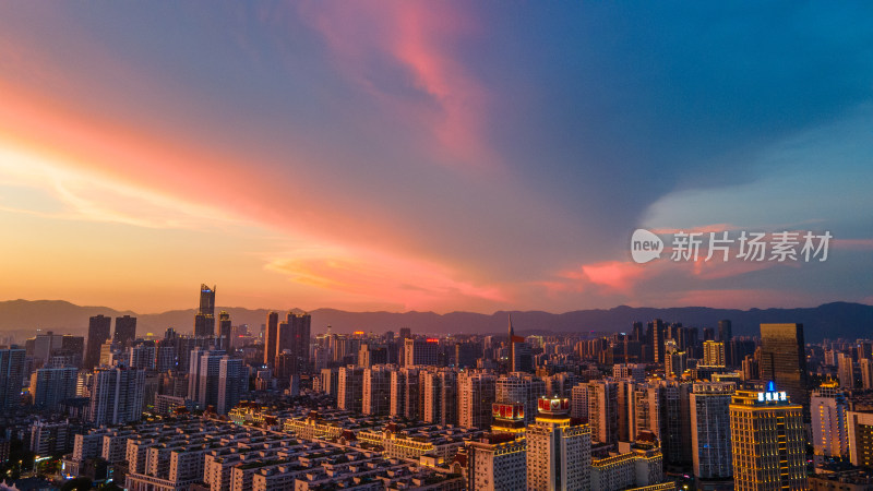 夕阳福州城市风光